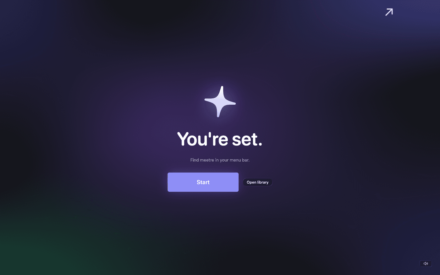 meetre onboarding final screen reading "You're set." with a pointer toward the sparkle icon in the menu bar